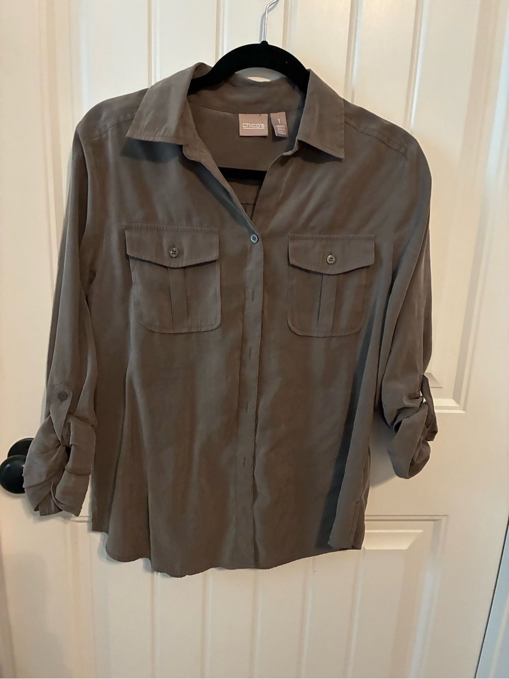 Chico's Olive Green Button-Down Pocket Shirt